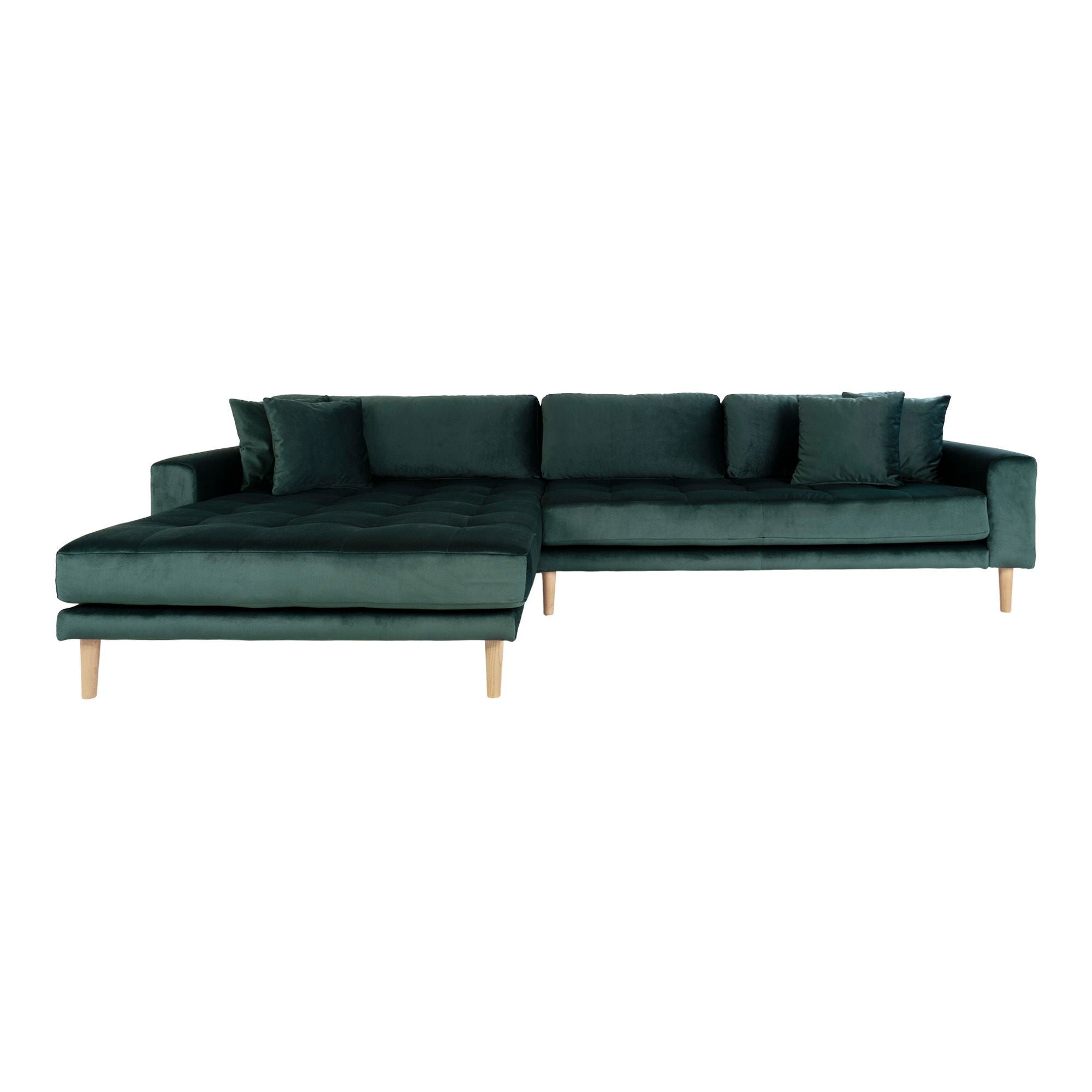 Lido – Loungesofa linksseitig, Samt, mit 4 Kissen, 290×170/92×76 cm